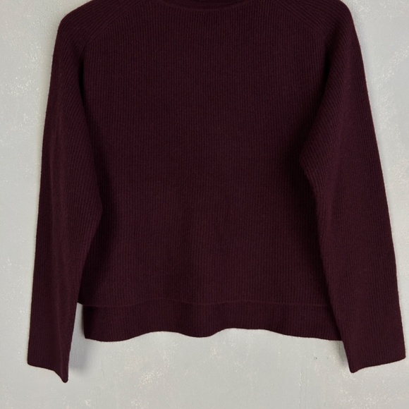 M.M. Lafleur size S burgundy turtleneck ribbed sweater 100% cashmere hi-low - Picture 3 of 9